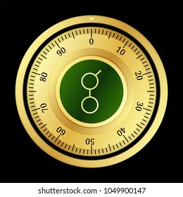 Golem (GNT) cryptocurrency safe lock. Eps10 vector illustration isolated on black background.