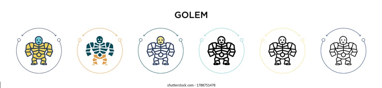 Icono Golem en estilo relleno, delgado, contorno y trazo. Ilustración vectorial de dos iconos de los vectores de oro de color y negro se puede utilizar para móviles, ui, web