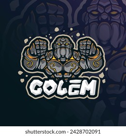 Vector de diseño de logotipo de mascota de oro con estilo de concepto de ilustración moderna para la impresión de insignia, emblema y camiseta. Ilustración de golem enojado para el deporte y el equipo de deportes.