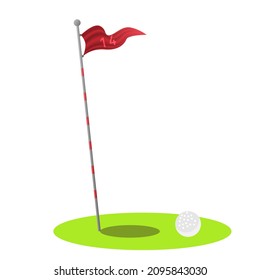 Golf 14th hole flag and golf ball. simple clip art vector illustration 