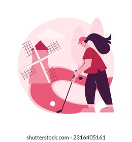 Golf abstract concept vector illustration. Mini golf world championship, outdoor recreation, country club tournament, rent equipment, personal training service, active lifestyle abstract metaphor.