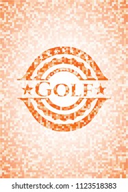 Golf abstract orange mosaic emblem