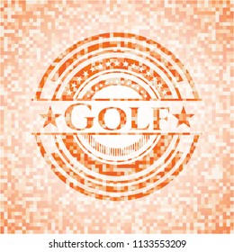 Golf abstract orange mosaic emblem with background