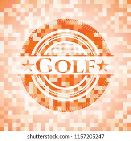 Golf abstract orange mosaic emblem with background