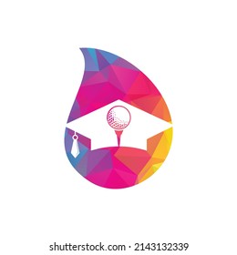 Golf Academy drop shape concept Logo Vector Icon. Graduation hat and golf ball logo design. 