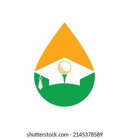 Golf Academy drop shape concept Logo Vector Icon. Graduation hat and golf ball logo design. 