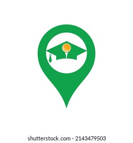 Golf Academy gps shape concept Logo Vector Icon. Graduation hat and golf ball logo design. 