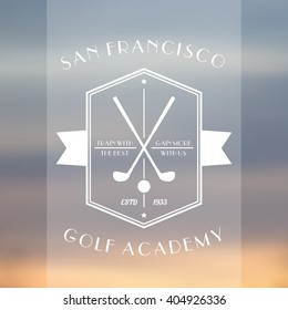 Golf Academy vintage logo template, emblem with golf clubs, vector illustration
