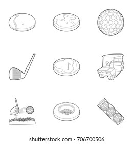 Golf accessory icons set. Outline set of 9 golf accessory vector icons for web isolated on white background