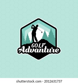 Golf Adventure Logo Design, with hexagon frame and turquoise green color