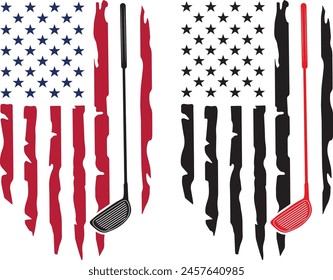 Golf american flag, US flag, golf team, golf club, golf ball vector files