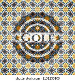 Golf arabic style badge. Arabesque decoration.