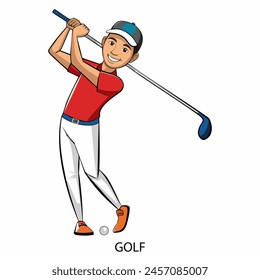 Golf athlete isolated on white background in cartoon style. Summer Games 2024. Vector illustration.