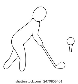 Golf. El atleta se para en una postura y se prepara para golpear la pelota con un palo. La pelota se encuentra en el estrado. Un hombre hace un putt. Boceto. Icono de Vector. Un hombre juega al golf en equipo. 