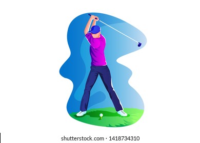 Golf Athlete Vector Concept Illustration, Suitable for web landing page, ui, mobile app, editorial design, flyer, banner, and other related occasion