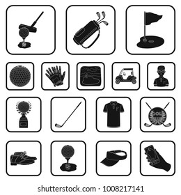Golf and attributes black icons in set collection for design.Golf Club and equipment vector symbol stock web illustration.