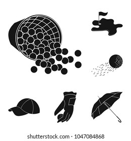 Golf and attributes black icons in set collection for design.Golf Club and equipment vector symbol stock web illustration.