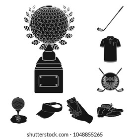 Golf and attributes black icons in set collection for design.Golf Club and equipment vector symbol stock web illustration.