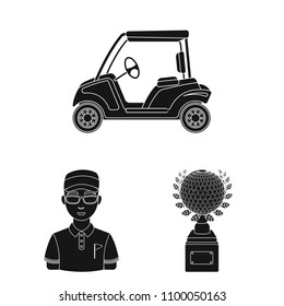 Golf and attributes black icons in set collection for design.Golf Club and equipment vector symbol stock web illustration.