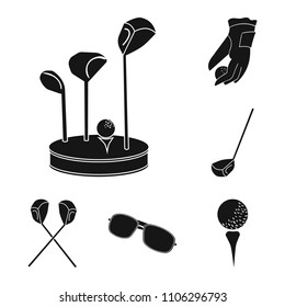 Golf and attributes black icons in set collection for design.Golf Club and equipment vector symbol stock web illustration.