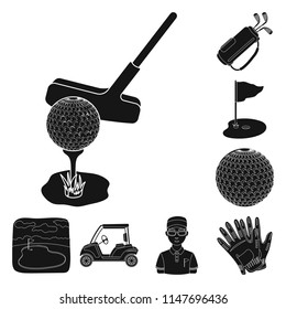 Golf and attributes black icons in set collection for design.Golf Club and equipment vector symbol stock web illustration.