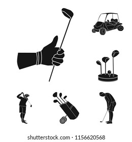 Golf and attributes black icons in set collection for design.Golf Club and equipment vector symbol stock web illustration.