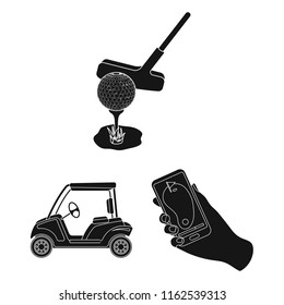 Golf and attributes black icons in set collection for design.Golf Club and equipment vector symbol stock web illustration.