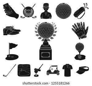 Golf and attributes black icons in set collection for design.Golf Club and equipment vector symbol stock web illustration.