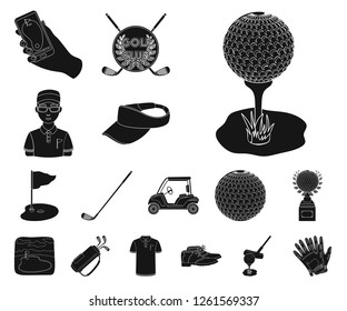 Golf and attributes black icons in set collection for design.Golf Club and equipment vector symbol stock web illustration.