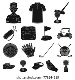 Golf and attributes black icons in set collection for design.Golf Club and equipment vector symbol stock web illustration.