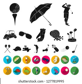 Golf and attributes black,flat icons in set collection for design.Golf Club and equipment vector symbol stock web illustration.