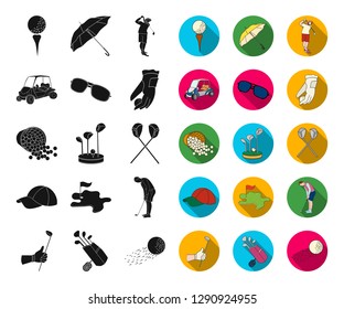 Golf and attributes black,flat icons in set collection for design.Golf Club and equipment vector symbol stock web illustration.