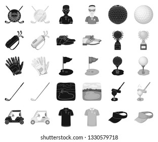 Golf and attributes black,monochrome icons in set collection for design.Golf Club and equipment vector symbol stock web illustration.
