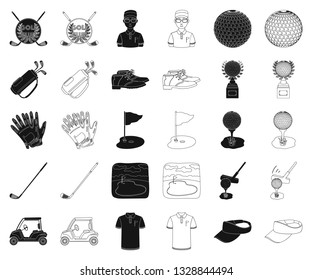 Golf and attributes black,outline icons in set collection for design.Golf Club and equipment vector symbol stock web illustration.