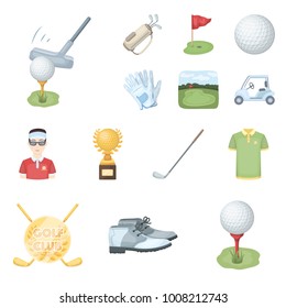 Golf and attributes cartoon icons in set collection for design.Golf Club and equipment vector symbol stock web illustration.