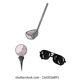 Golf and attributes cartoon icons in set collection for design.Golf Club and equipment vector symbol stock web illustration.