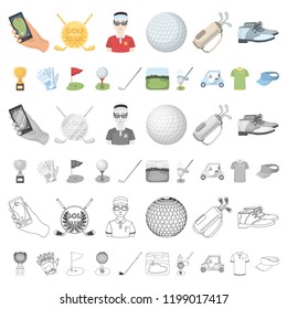 Golf and attributes cartoon icons in set collection for design.Golf Club and equipment vector symbol stock web illustration.
