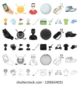 Golf and attributes cartoon icons in set collection for design.Golf Club and equipment vector symbol stock web illustration.