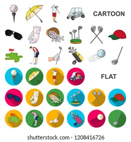 Golf and attributes cartoon icons in set collection for design.Golf Club and equipment vector symbol stock web illustration.