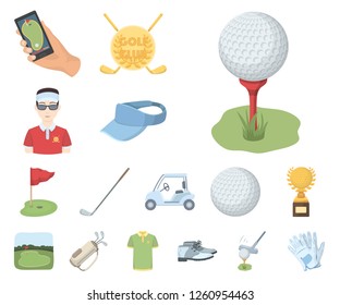 Golf and attributes cartoon icons in set collection for design.Golf Club and equipment vector symbol stock web illustration.