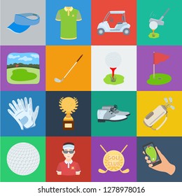 Golf and attributes cartoon icons in set collection for design.Golf Club and equipment vector symbol stock web illustration.
