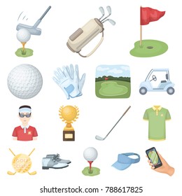 Golf and attributes cartoon icons in set collection for design.Golf Club and equipment vector symbol stock web illustration.