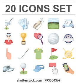 Golf and attributes cartoon icons in set collection for design.Golf Club and equipment vector symbol stock web illustration.