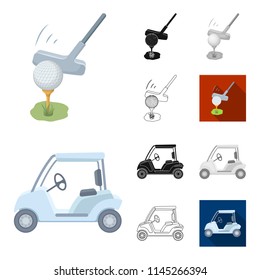 Golf and attributes cartoon,black,flat,monochrome,outline icons in set collection for design.Golf Club and equipment vector symbol stock web illustration.