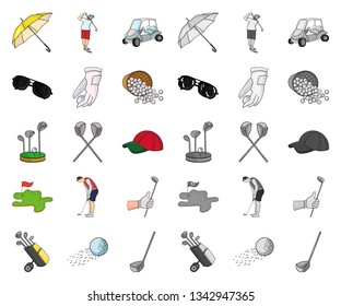 Golf and attributes cartoon,mono icons in set collection for design.Golf Club and equipment vector symbol stock web illustration.