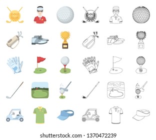 Golf and attributes cartoon,outline icons in set collection for design.Golf Club and equipment vector symbol stock web illustration.