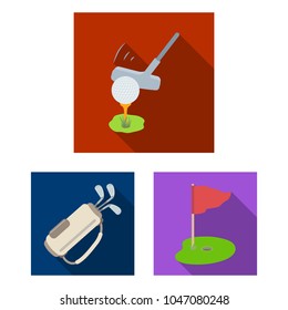 Golf and attributes flat icons in set collection for design.Golf Club and equipment vector symbol stock web illustration.