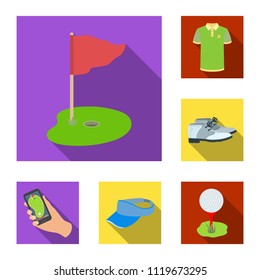 Golf and attributes flat icons in set collection for design.Golf Club and equipment vector symbol stock web illustration.