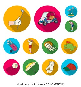 Golf and attributes flat icons in set collection for design.Golf Club and equipment vector symbol stock web illustration.