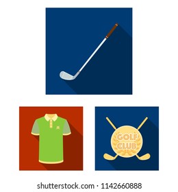 Golf and attributes flat icons in set collection for design.Golf Club and equipment vector symbol stock web illustration.